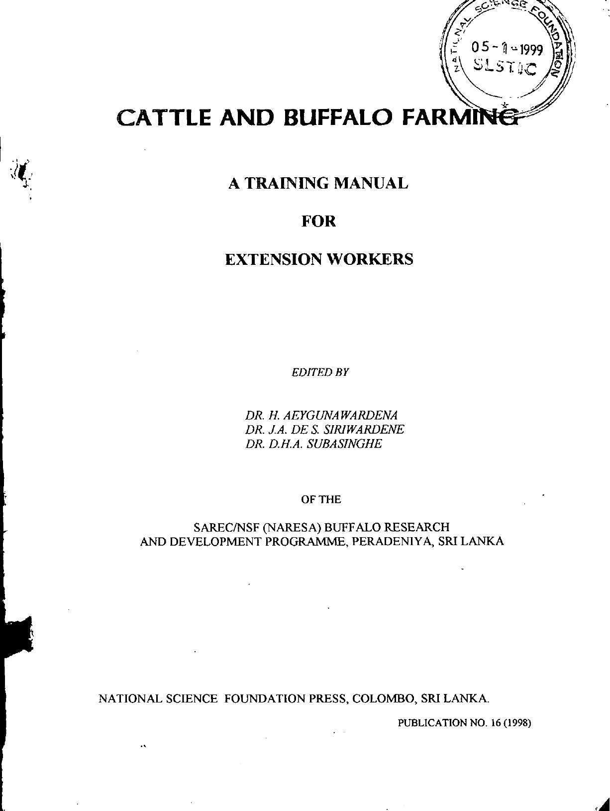 Cattle And Buffalo Farming A Training Manual For Extension Workers