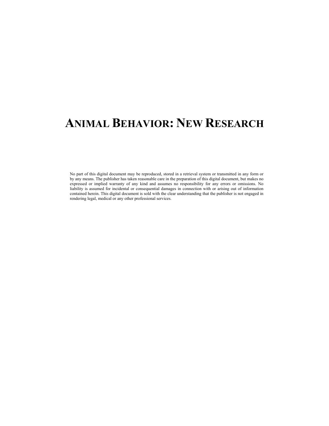 Animal Behavior New Research Lara H Krause