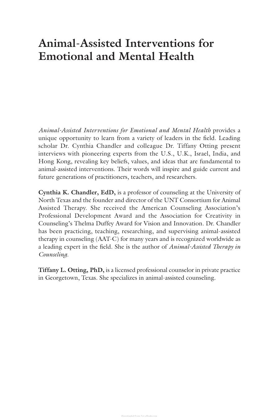 Animal Assisted Interventions for Emotional and Mental Health Conversations with Pioneers of the Field