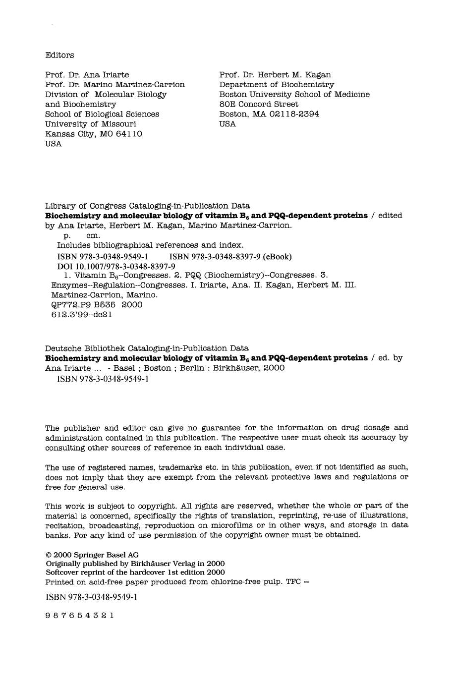Biochemistry And Molecular Biology Of Vitamin B6 And Pqq Dependent Proteinss