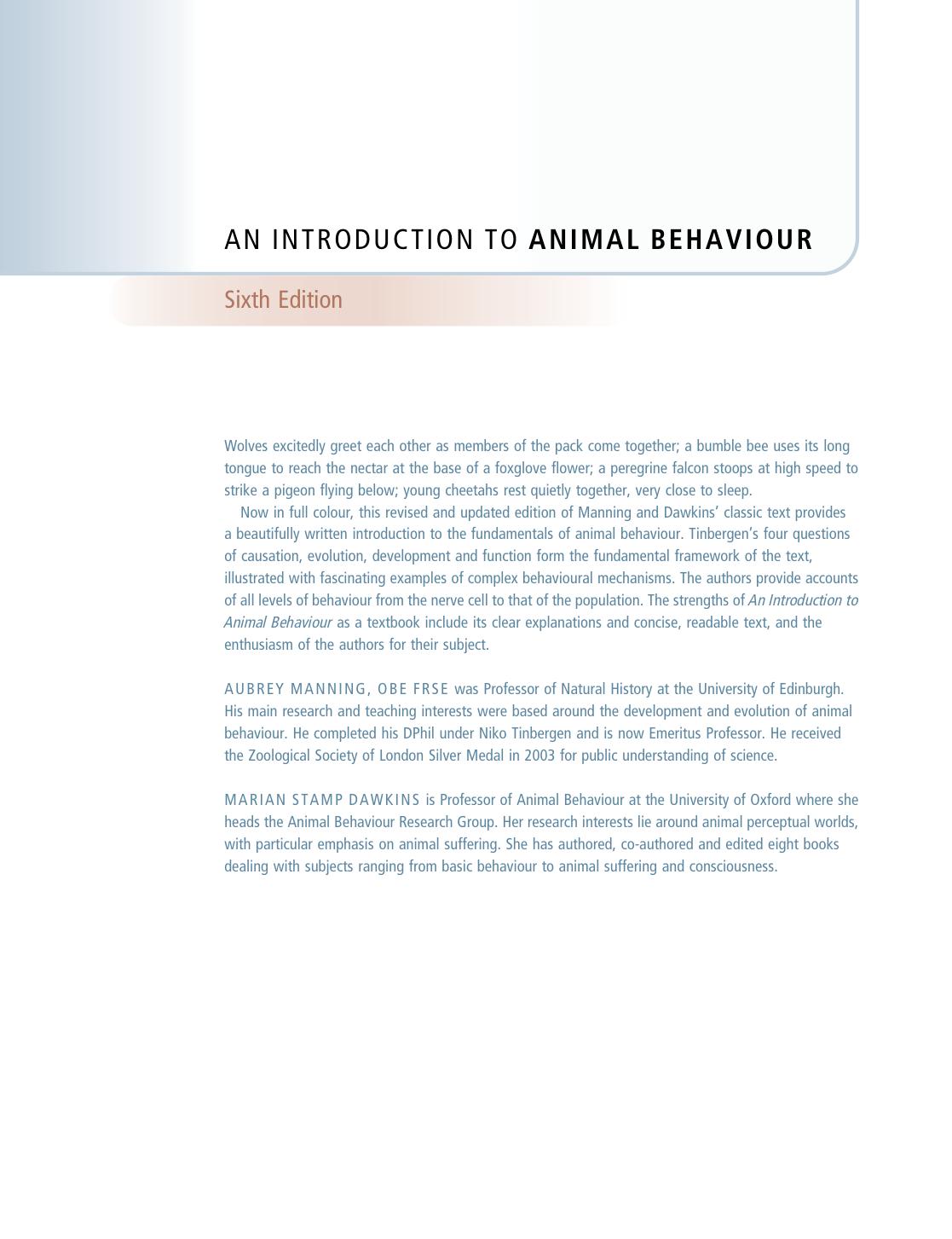 An Introduction to Animal Behaviour 6th Edition