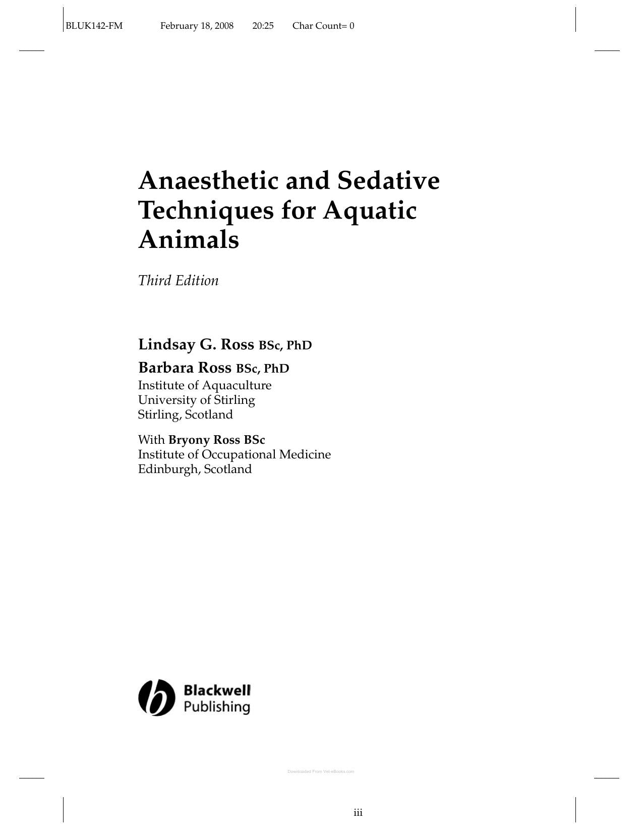 Anaesthetic And Sedative Techniques For Aquatic Animals 3Rd Edition