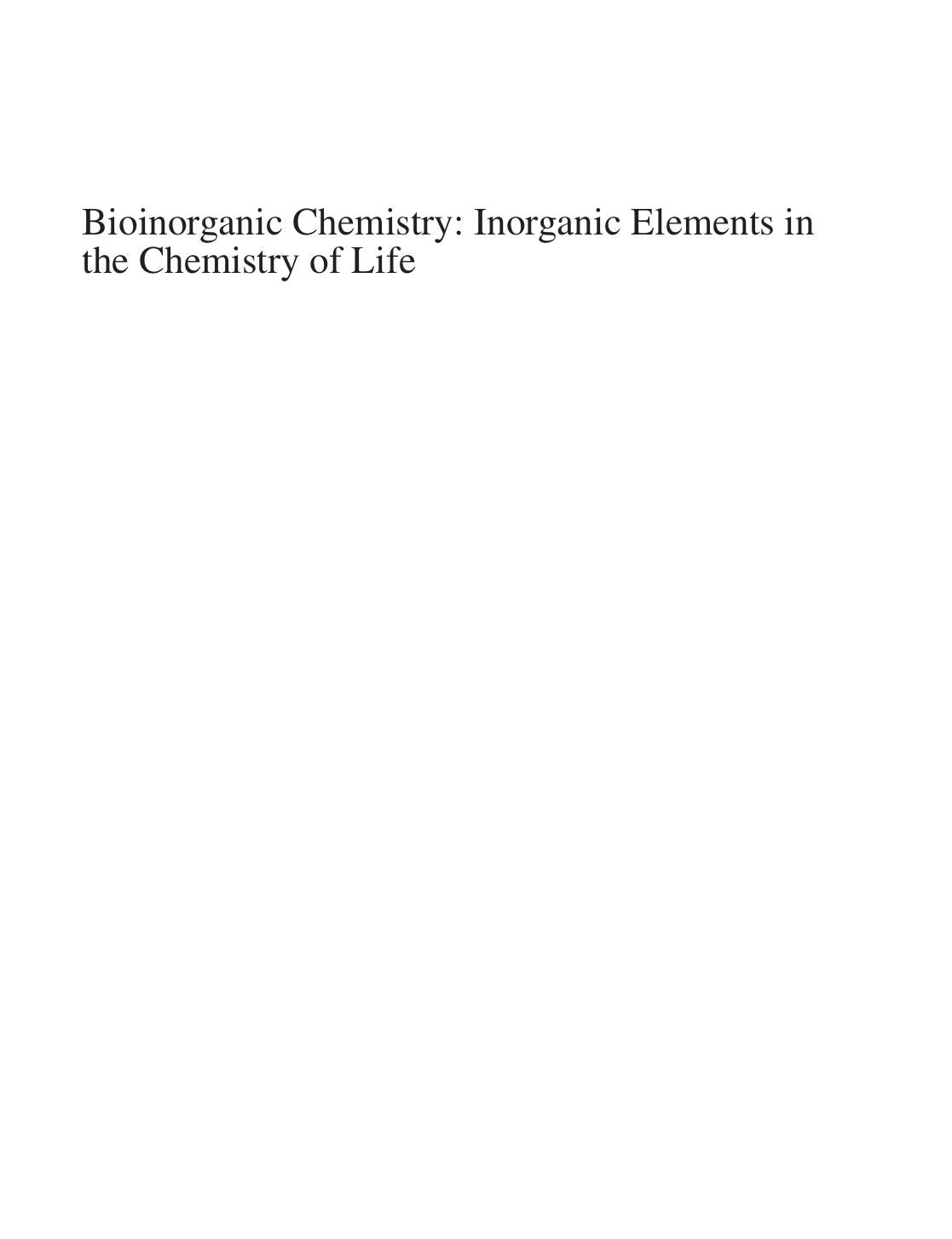 Bioinorganic Chemistry Inorganic Elements In The Chemistry Of Life An Introduction And Guide 2nd Edition