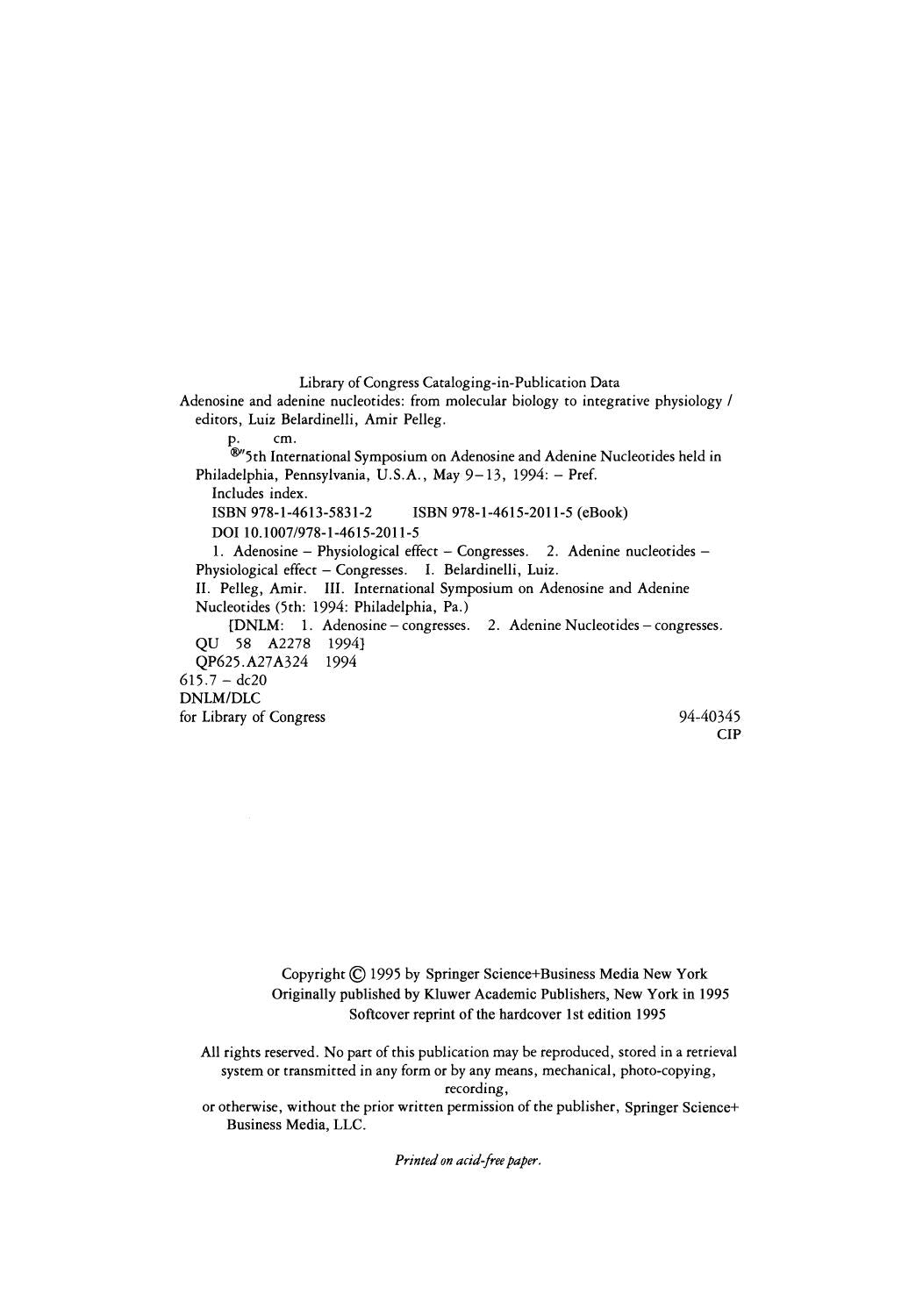 Adenosine and Adenine Nucleotides from Molecular Biology to Integrative Physiology