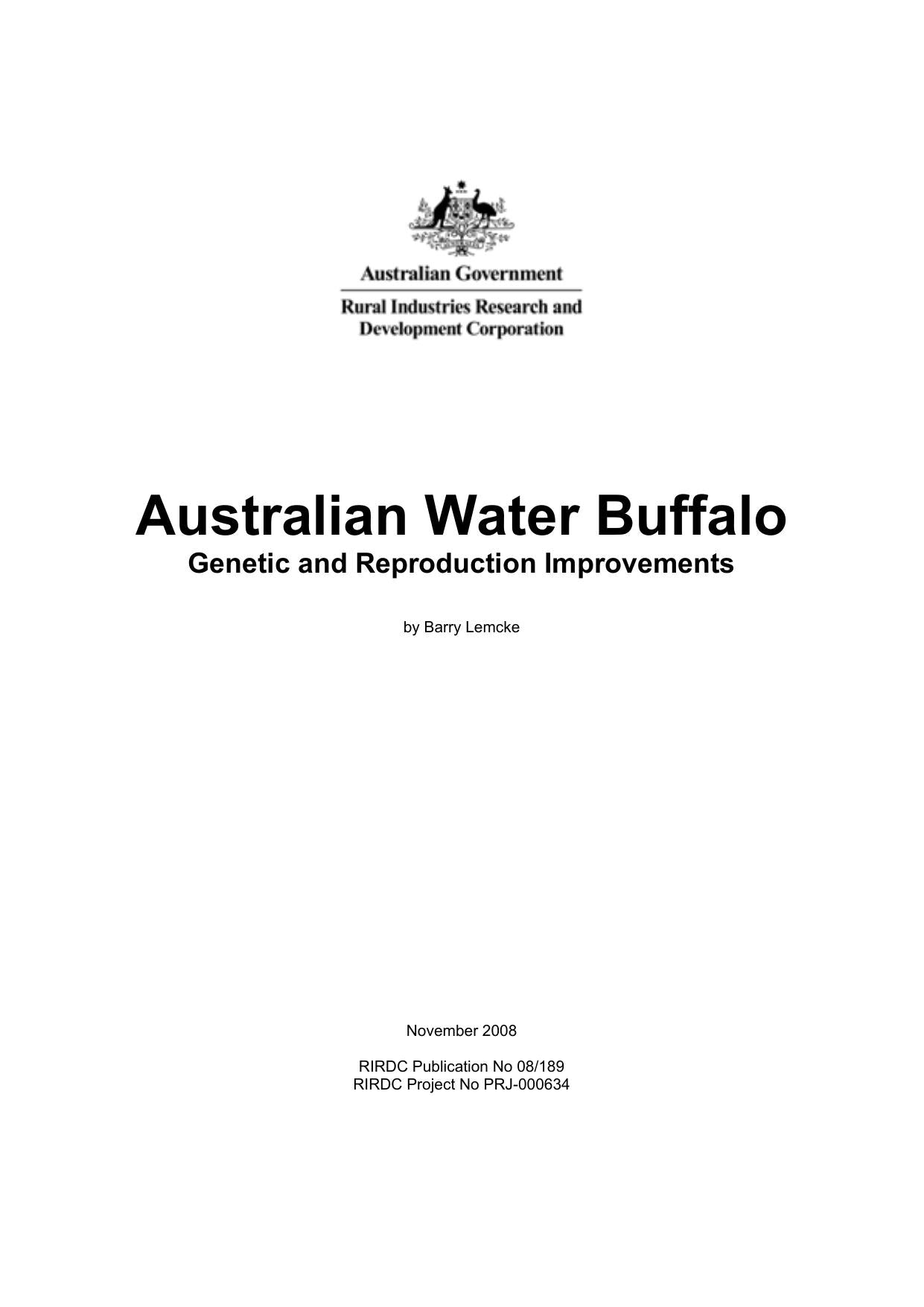 Australian Water Buffalo Genetic And Reproduction Improvements
