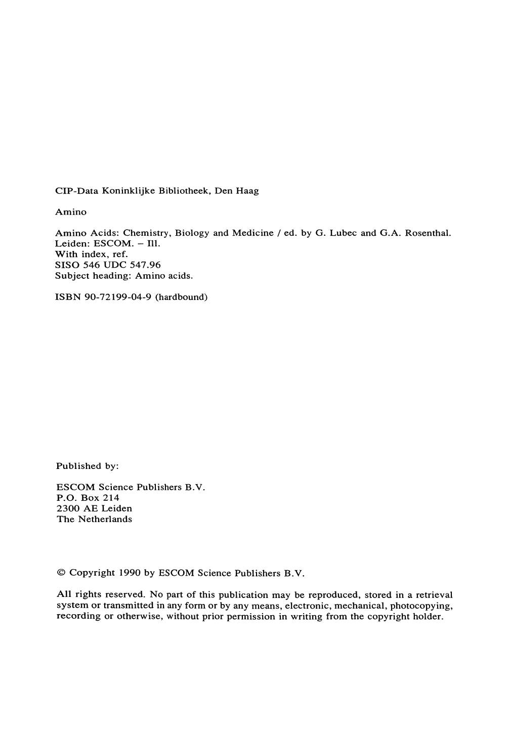 Amino Acids Chemistry Biology And Medicine