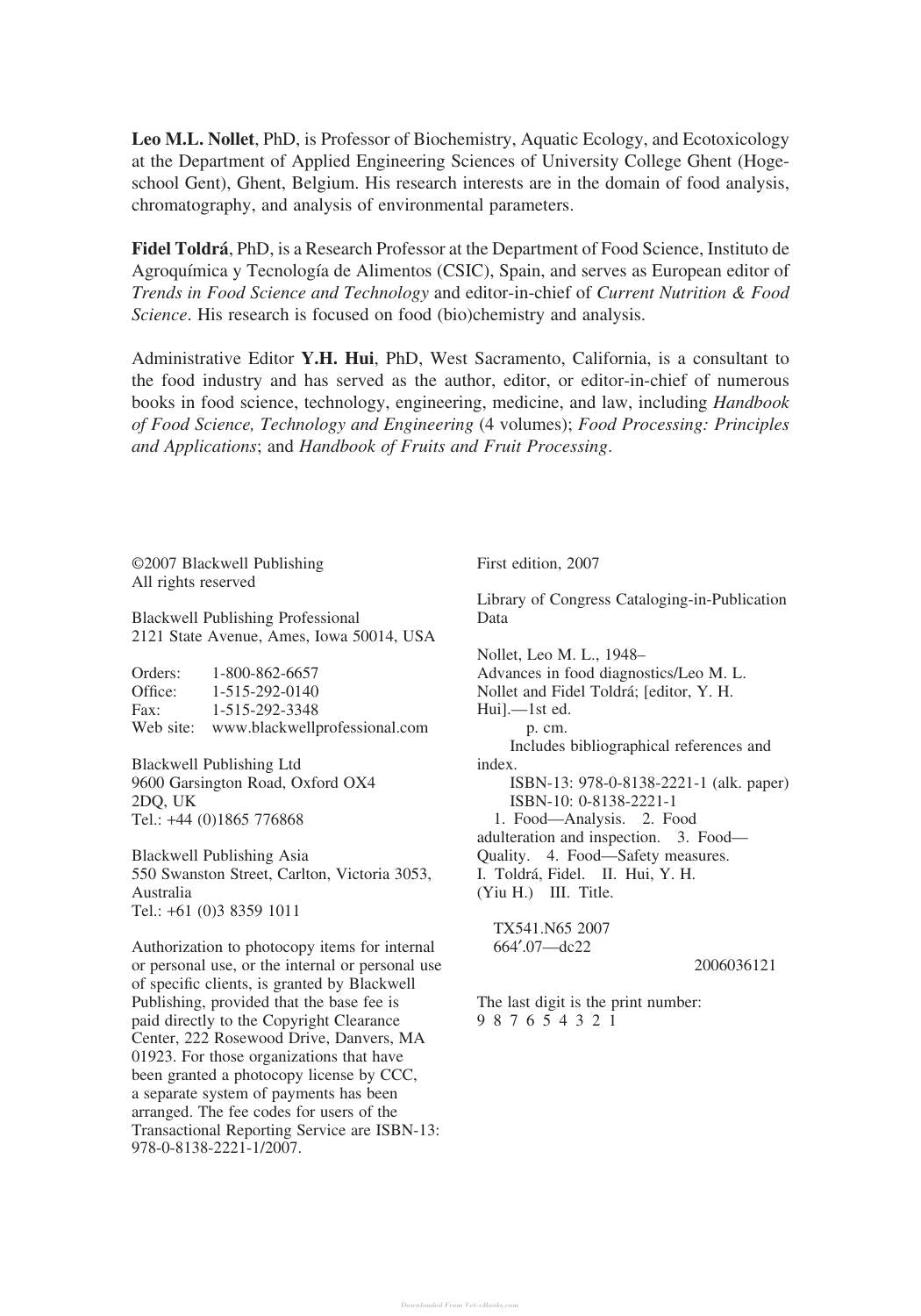 Advances In Food Diagnostics 2Nd Edition