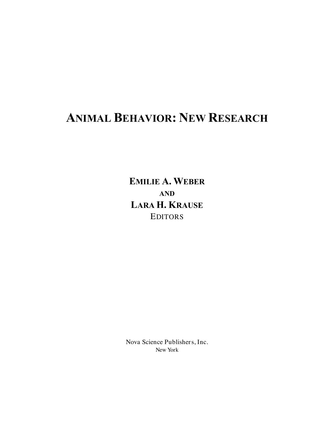 Animal Behavior New Research Lara H Krause