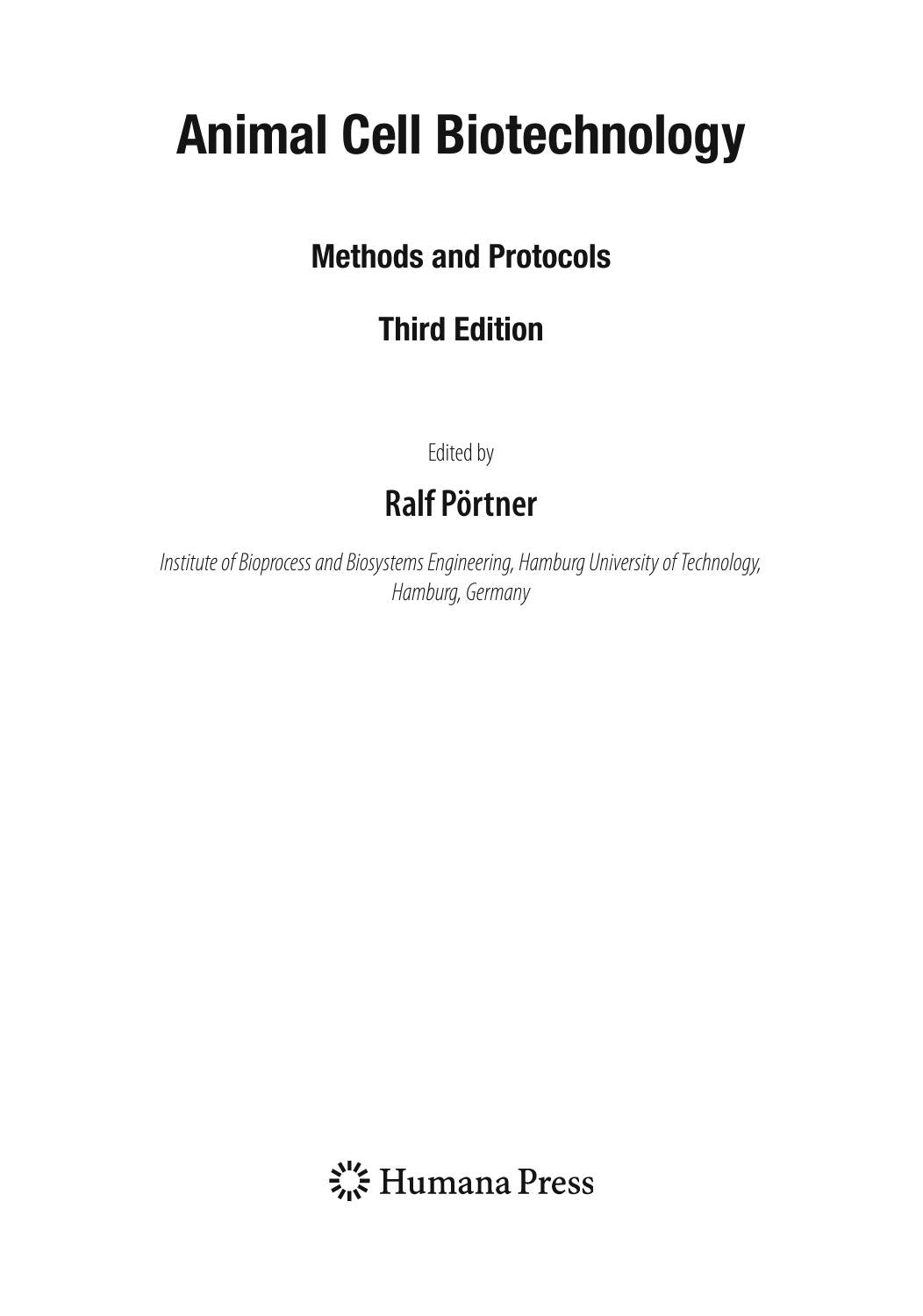Animal Cell Biotechnology Methods and Protocols 3rd Edition