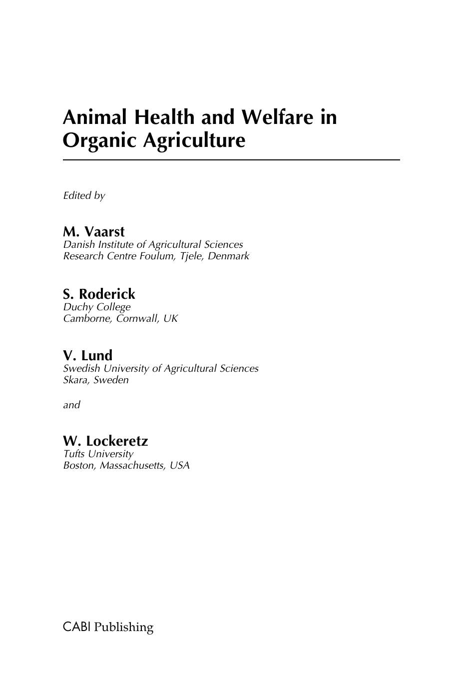 Animal Health And Welfare In Organic Agriculture