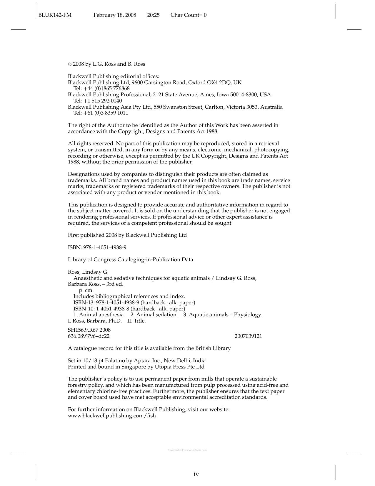 Anaesthetic And Sedative Techniques For Aquatic Animals 3Rd Edition