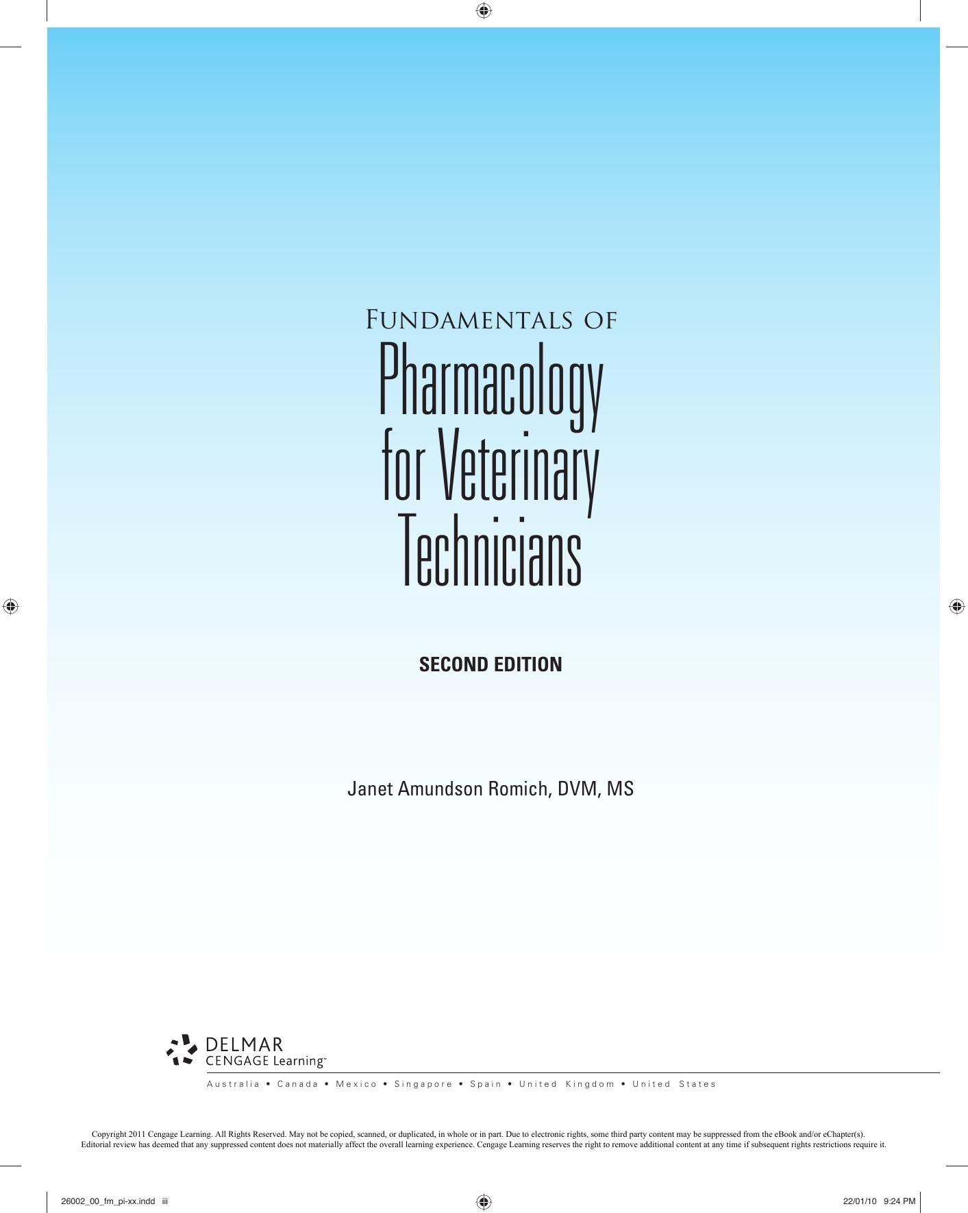 Fundamentals Of Pharmacology For Veterinary Technicians Third Edition