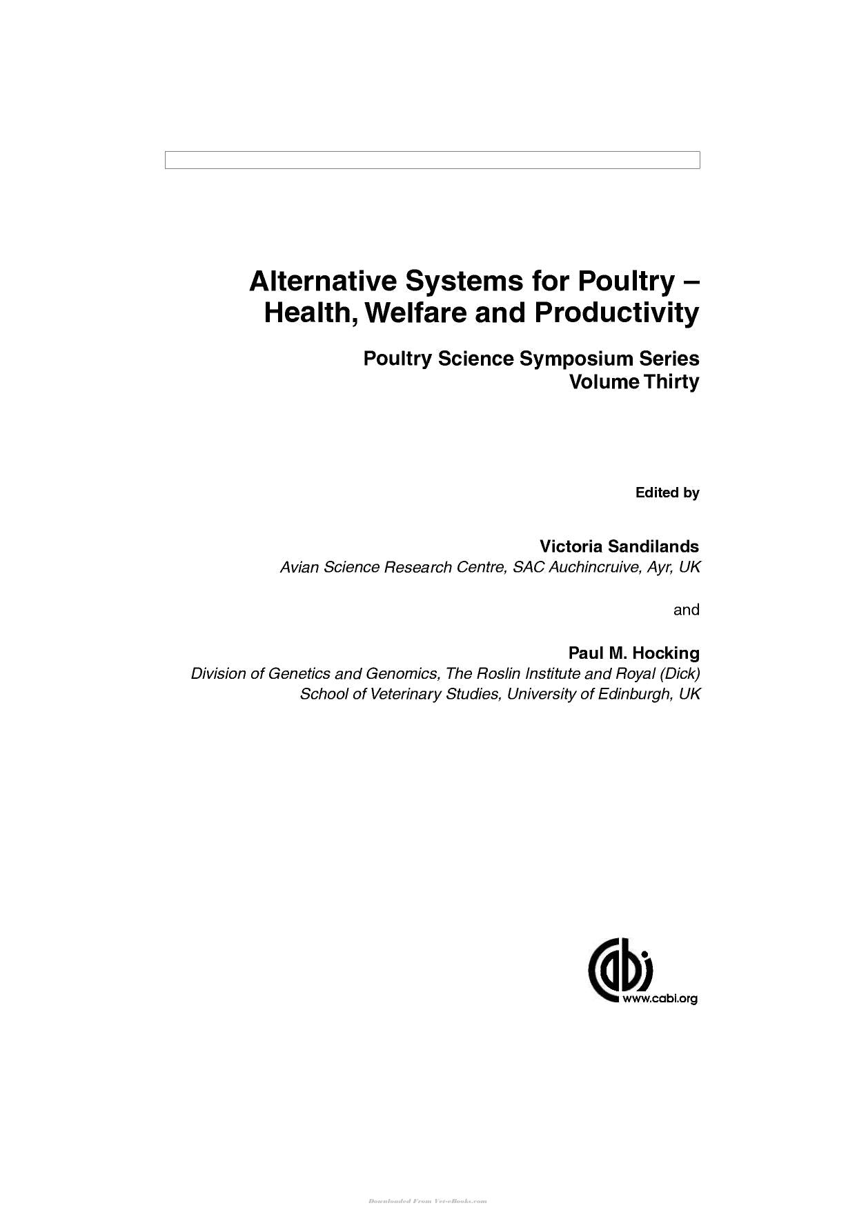 Alternative Systems For Poultry Health Welfare And Productivity