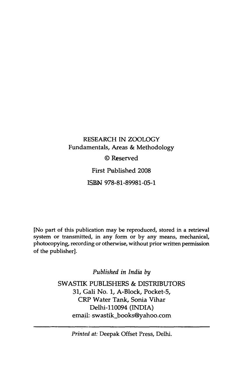 Research In Zoology Fundamentals Areas And Methodology