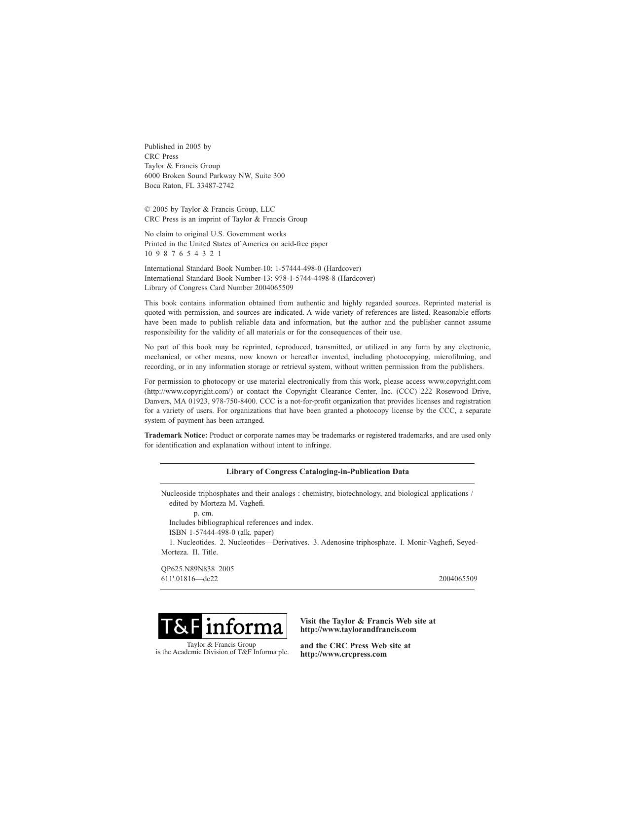 The Nucleosides Triphosphates and Their Analogs