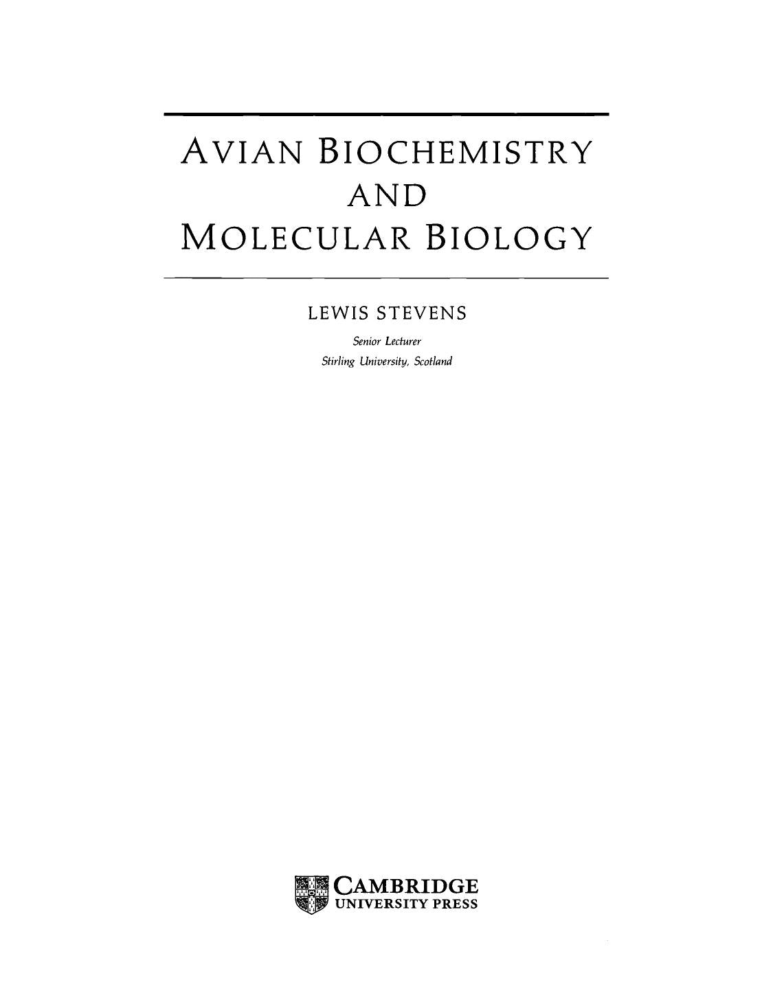 Avian Biochemistry And Molecular Biology