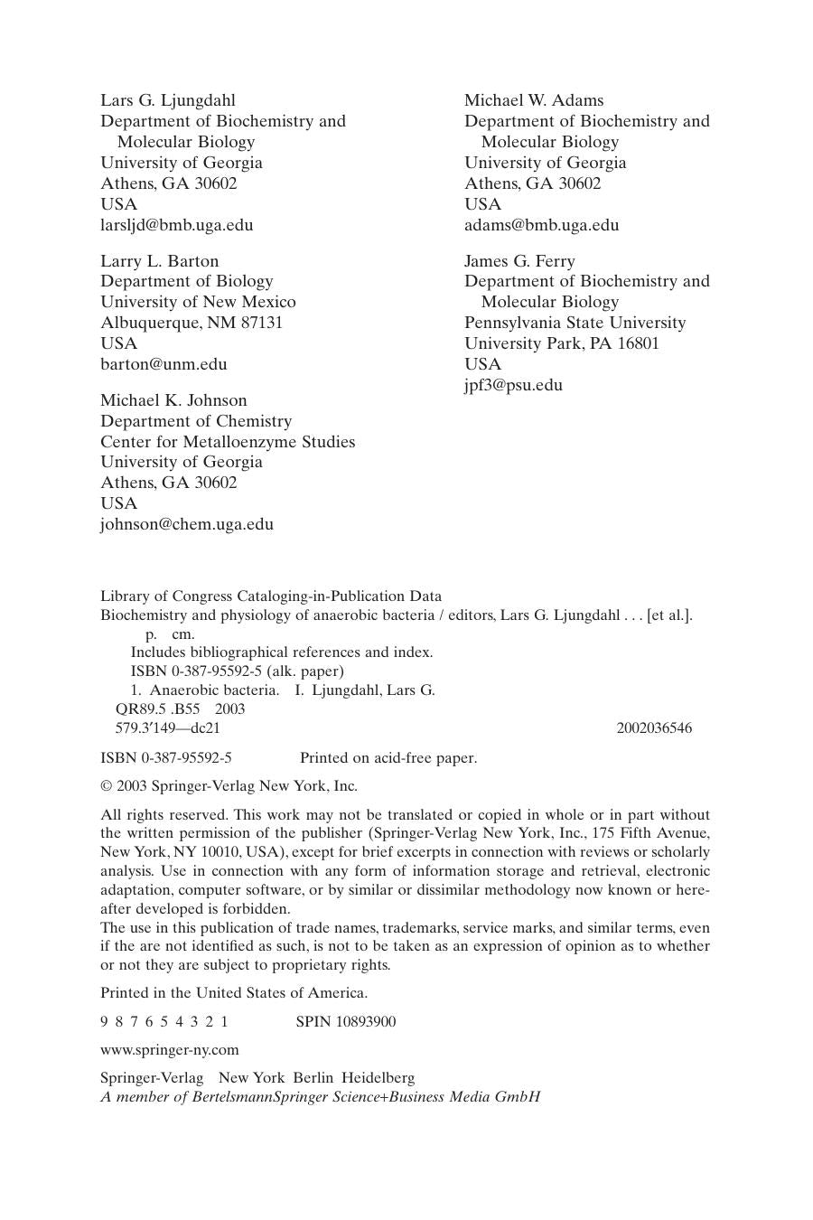 Ljungdahl Biochemistry and Physiology of Anaerobics Bacteria