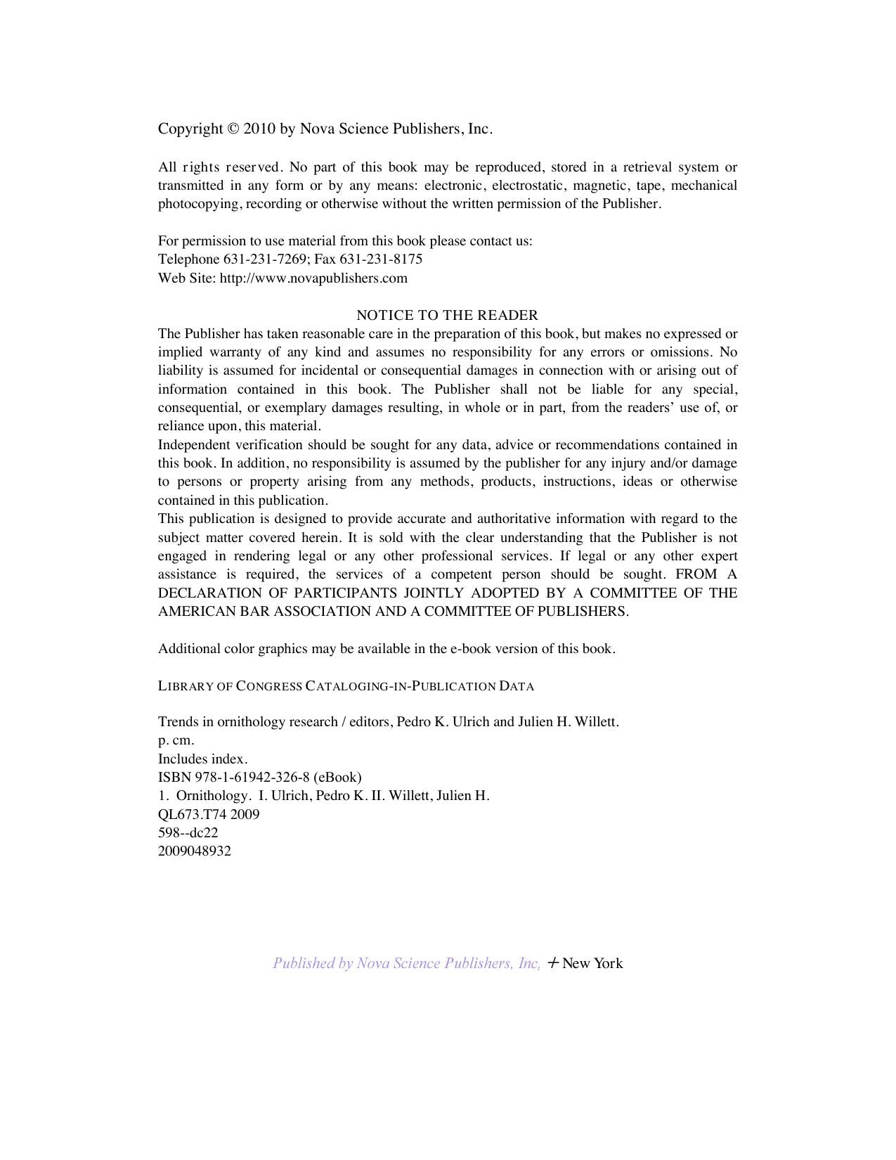 Trends In Ornithology Research