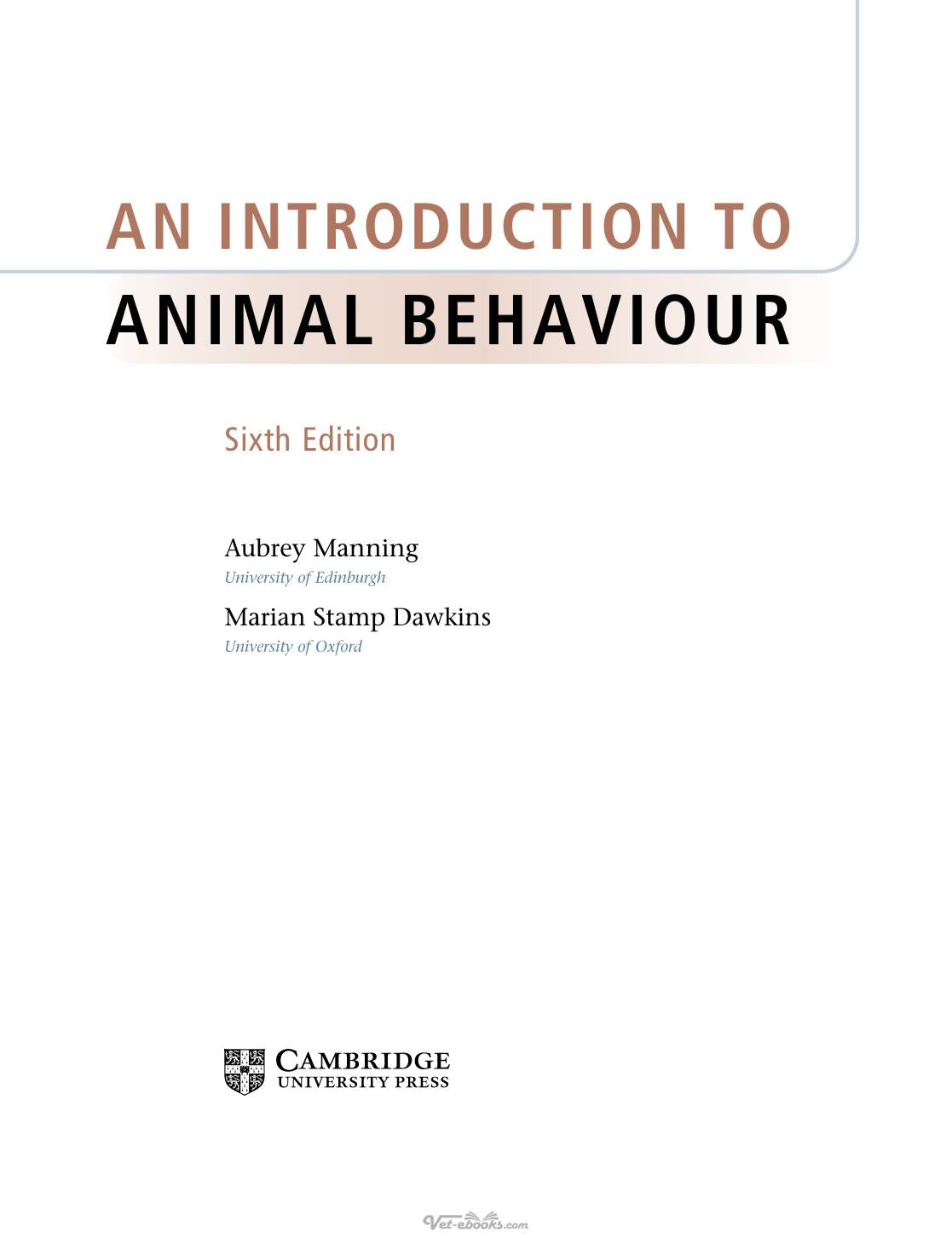 An Introduction to Animal Behaviour 6th Edition