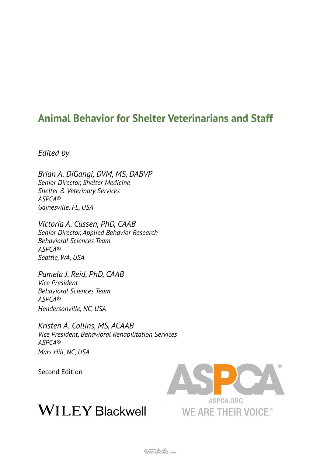 Animal Behavior for Shelter Veterinarians and Staff 2nd Edition