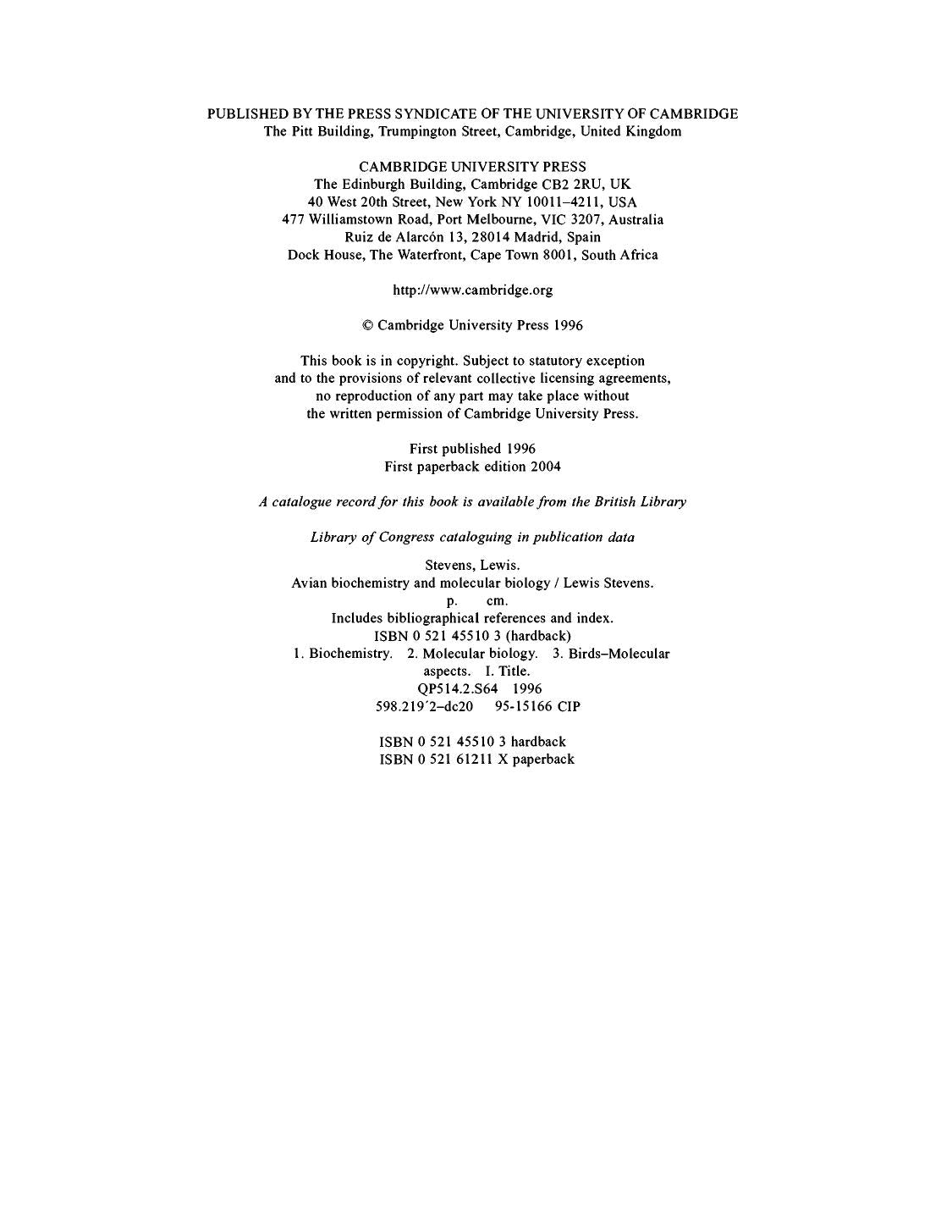 Avian Biochemistry And Molecular Biology