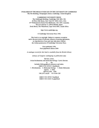 Avian Biochemistry and Molecular Biology