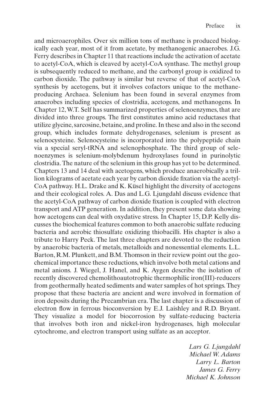 Ljungdahl Biochemistry and Physiology of Anaerobics Bacteria