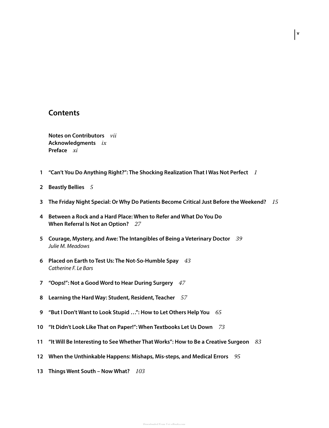 Pitfalls in Veterinary Surgery — contents page