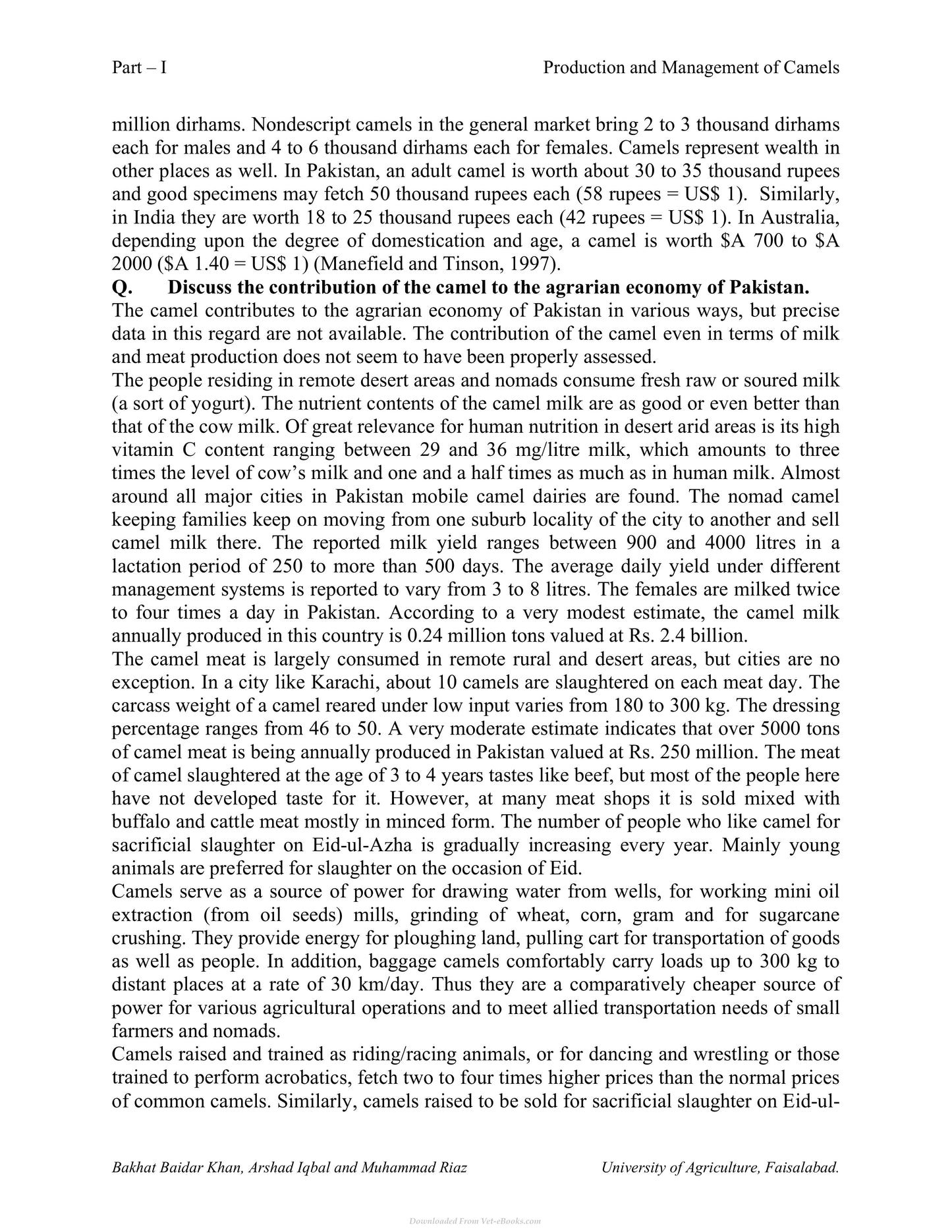 Production And Management Of Camels
