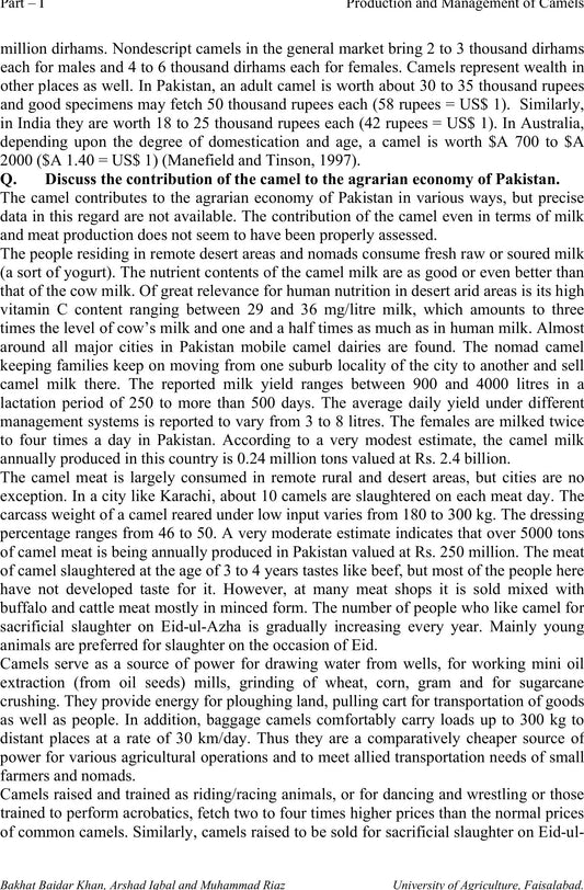 Production And Management Of Camels