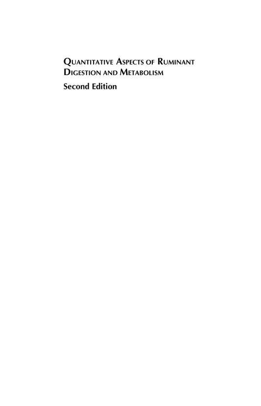 Quantitative Aspects Of Ruminant Digestion And Metabolism 2Nd Edition