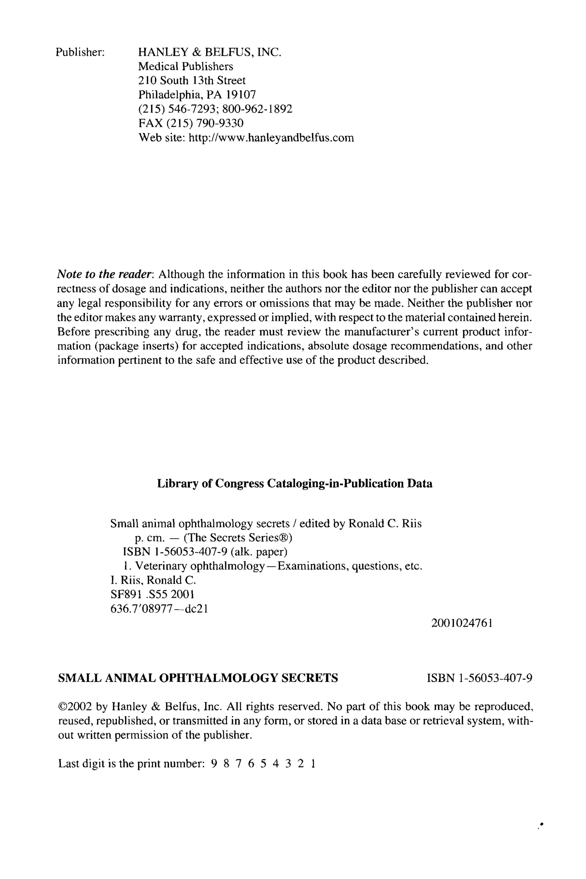 Small Animal Ophthalmology Secrets