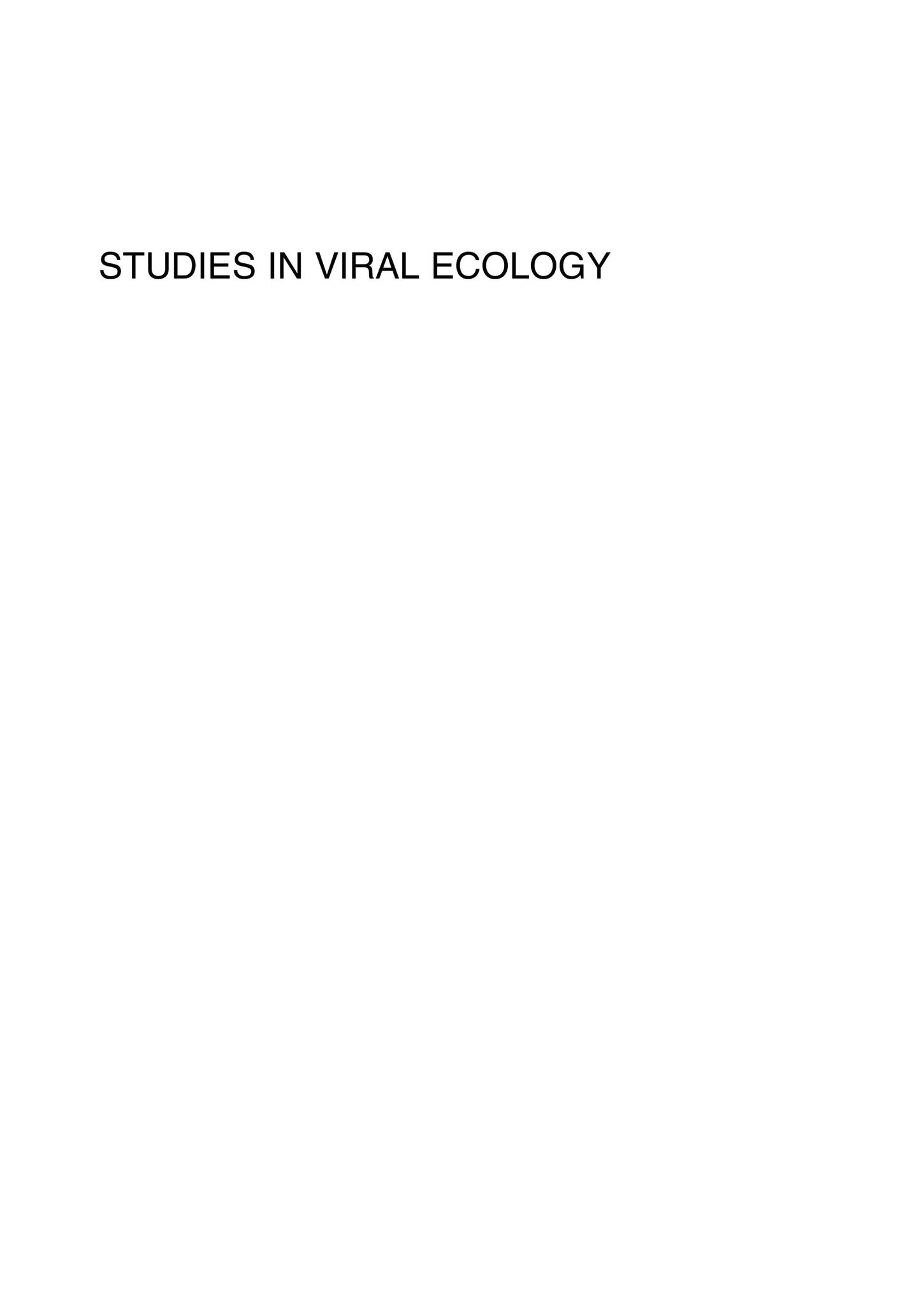 Studies In Viral Ecology Volume 1 2