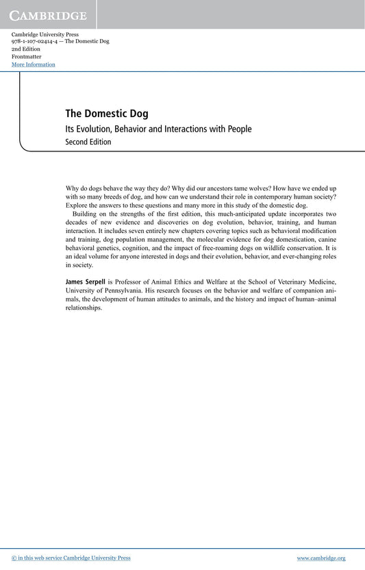 The Domestic Dog Its Evolution Behavior And Interactions With People 2Nd Edition